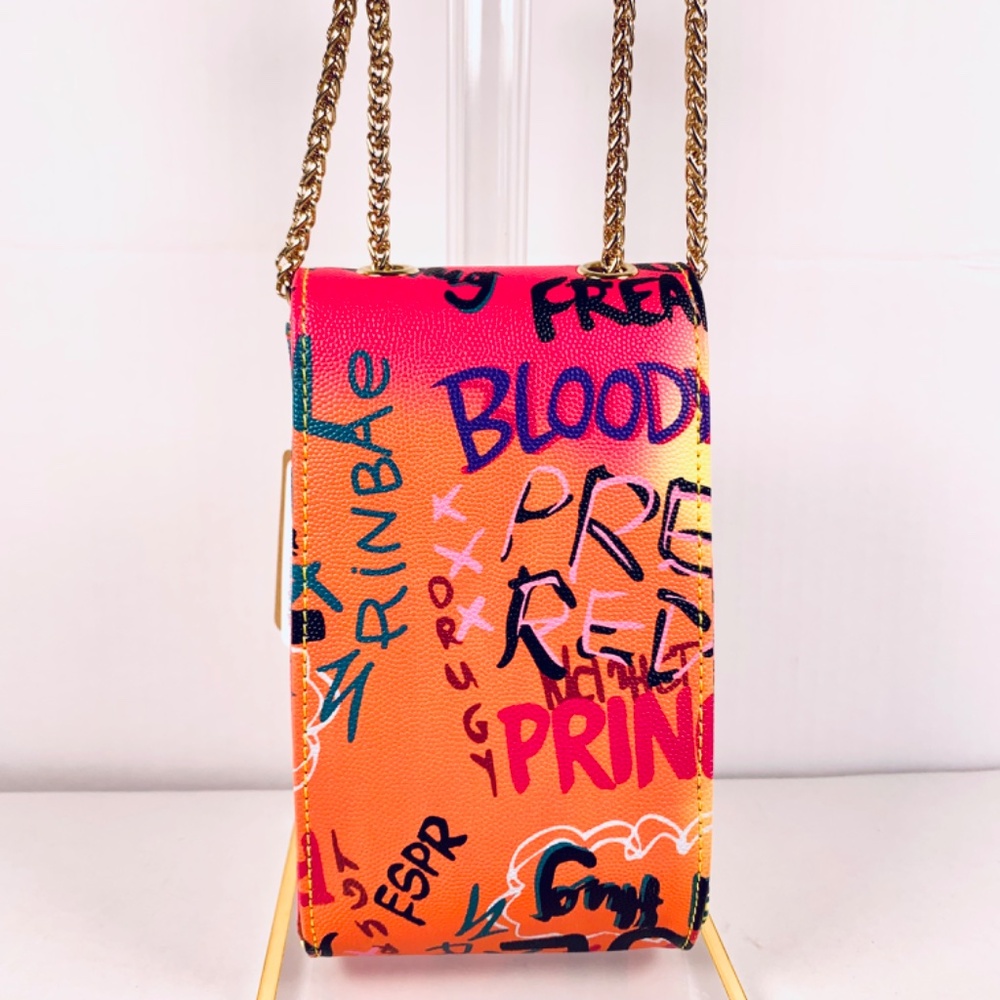 Hello 3AM graffiti streetwear gold tone chain pink blue orange black crossbody - Picture 10 of 16